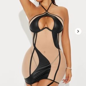 Fashion Nova Black and Nude Mesh Dress